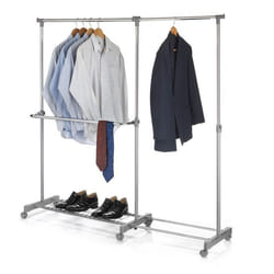 Portant à vêtements LONDON penderie sur roulettes rangement vestiaire mobile hauteur et longueur réglables avec 1 tablette chromé