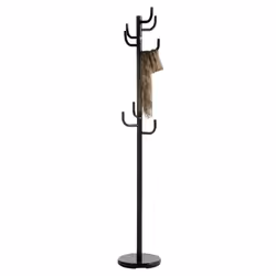 Porte-manteaux MILA portant pour vêtements sur pied hauteur 174 cm socle rond et 8 crochets meuble dentrée en métal laqué noi ...