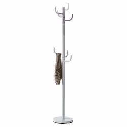 Porte-manteaux MILA portant pour vêtements sur pied hauteur 174 cm socle rond et 8 crochets meuble dentrée en métal laqué bla ...