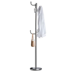 Porte-manteaux MILA portant pour vêtements sur pied socle rond et 8 crochets dont 3 à mi-hauteur meuble dentrée en métal chromé