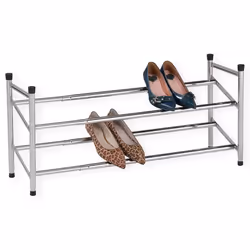 Etagère à chaussures LENNART rangement porte-chaussures modulables en longueur avec 2 niveaux en métal chromé