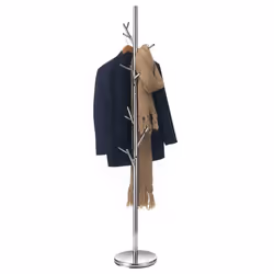 Porte-manteaux ZENO portant à vêtements sur pied en forme darbre avec 6 crochets sur différentes hauteurs en métal chromé