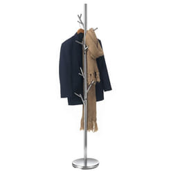 Porte-manteaux ZENO portant à vêtements sur pied en forme darbre avec 6 crochets sur différentes hauteurs en métal chromé