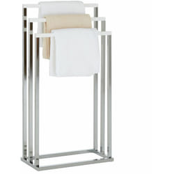 Porte-serviettes EDOARDO, en métal chromé et bois lasuré blanc