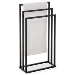 Porte-serviettes sur pied KUNO portant pour vêtements et linge de salle de bain avec 3 niveaux détendage structure en métal noir