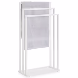 Porte-serviettes sur pied KUNO portant pour vêtements et linge de salle de bain avec 3 niveaux détendage structure en métal b ...