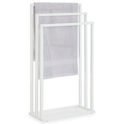 Porte-serviettes sur pied KUNO portant pour vêtements et linge de salle de bain avec 3 niveaux détendage structure en métal blanc