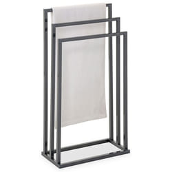 Porte-serviettes sur pied KUNO portant pour vêtements et linge de salle de bain avec 3 niveaux détendage structure en métal gris