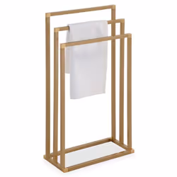 Porte-serviettes sur pied KUNO portant pour vêtements et linge de salle de bain avec 3 niveaux détendage structure en métal d ...