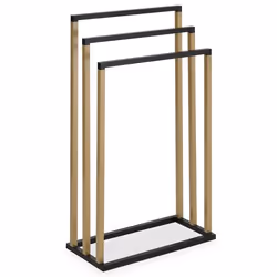Porte-serviettes sur pied KUNO portant pour vêtements et linge de salle de bain avec 3 niveaux détendage en métal noir et dor ...