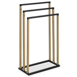 Porte-serviettes sur pied KUNO portant pour vêtements et linge de salle de bain avec 3 niveaux détendage en métal noir et doré