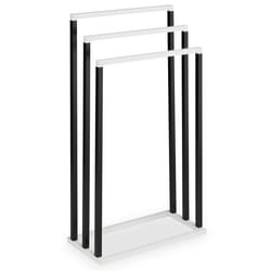Porte-serviettes sur pied KUNO portant pour vêtements et linge de salle de bain avec 3 niveaux détendage en métal noir et blanc