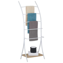 Porte-serviettes sur pied EDY avec 5 niveaux de différentes hauteurs en métal blanc et 1 étagère portant pour salles de bain