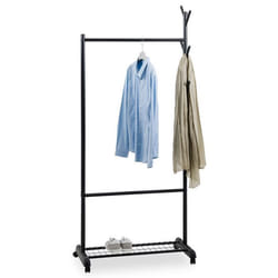 Penderie mobile AURIGO avec portemanteau portant à vêtements sur roulettes avec étagère à chaussures en métal laqué noir