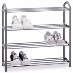 Étagère à chaussures TRALEE à quatre niveaux meuble rangement pour chaussures 12 à 16 paires en métal et plastique gris