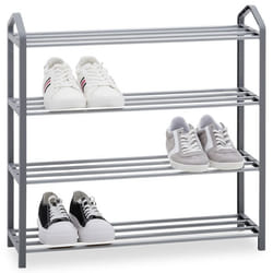 Étagère à chaussures TRALEE à quatre niveaux meuble rangement pour chaussures 12 à 16 paires en métal et plastique gris