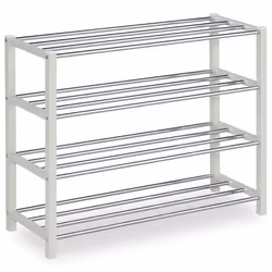 Étagère à chaussures DUBLIN beige rangement porte-chaussures avec 4 niveaux pour 16 paires en métal chromé