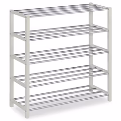 Etagère à chaussures DUBLIN beige rangement porte-chaussures avec 5 niveaux pour 20 paires en métal chromé