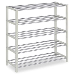 Etagère à chaussures DUBLIN beige rangement porte-chaussures avec 5 niveaux pour 20 paires en métal chromé