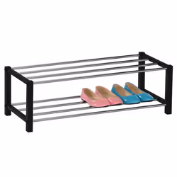 Étagère à chaussures DUBLIN rangement porte-chaussures avec 2 niveaux pour 8 paires en métal chromé et laqué noir