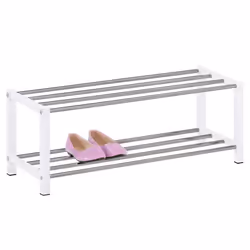 Étagère à chaussures DUBLIN rangement porte-chaussures avec 2 niveaux pour 8 paires en métal chromé et laqué blanc