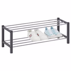 Étagère à chaussures DUBLIN rangement porte-chaussures avec 2 niveaux pour 8 paires en métal chromé et laqué gris