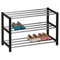 Étagère à chaussures DUBLIN rangement porte-chaussures avec 3 niveaux pour 12 paires en métal chromé et laqué noir