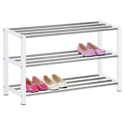 Étagère à chaussures DUBLIN rangement porte-chaussures avec 3 niveaux pour 12 paires en métal chromé et laqué blanc