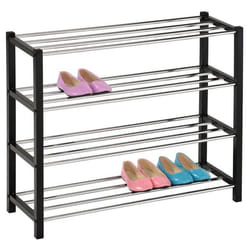 Etagère à chaussures DUBLIN rangement porte-chaussures avec 4 niveaux pour 16 paires en métal chromé et laqué noir
