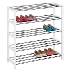 Etagère à chaussures DUBLIN rangement porte-chaussures avec 5 niveaux pour 20 paires en métal chromé et laqué noir