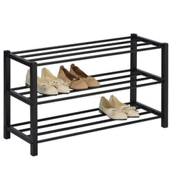 Étagère à chaussures NAVAN rangement porte-chaussures avec 3 niveaux en métal laqué noir pour 12 paires de chaussures