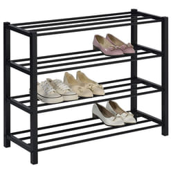 Étagère à chaussures NAVAN rangement porte-chaussures avec 4 niveaux en métal laqué noir pour 16 paires de chaussures