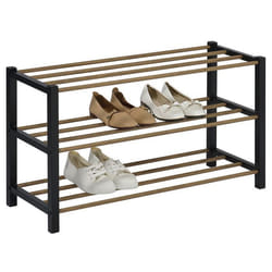 Étagère à chaussures WATERFORD rangement porte-chaussures avec 3 niveaux pieds en métal laqué noir et tablettes en décor bois