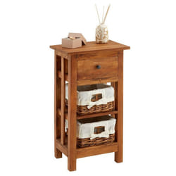 Table de chevet TOURNETTE H 71 cm avec 1 tiroir et 2 paniers table de nuit en acajou à la finition naturelle