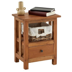 Table de chevet BAVELLA L 40 cm avec 1 tiroir et 1 panier en rotin en acajou finition naturelle