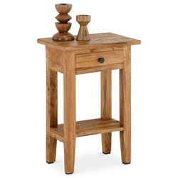 Table dappoint BOSSONS H 51 cm  en acajou de coloris rustique petit meuble avec 1 tiroir et 1 étagère