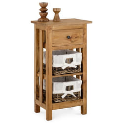 Table de chevet TOURNETTE H 71 cm en acajou de coloris rustique avec 1 tiroir et 2 paniers table de nuit