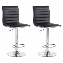 Lot de 2 tabourets de bar ROCA chaise haute droite pour cuisine/comptoir réglable en hauteur et pivotante en synthétique noir