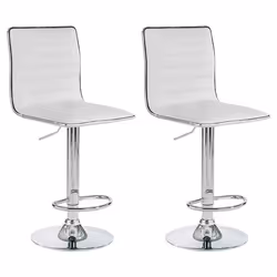 Lot de 2 tabourets de bar ROCA chaise haute droite pour cuisine/comptoir réglable en hauteur et pivotante en synthétique blan ...