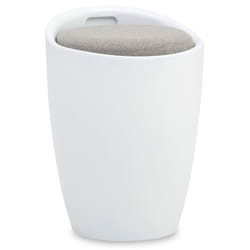 Tabouret DANIEL coffre de rangement panier à linge siège avec assise rembourrée en plastique et revêtement synthétique blanc/gris