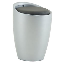 Tabouret DANIEL pouf rond coffre de rangement panier à linge siège avec assise rembourrée gris structure en plastique gris