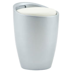 Tabouret DANIEL pouf rond coffre de rangement panier à linge siège avec assise rembourrée blanc structure en plastique gris