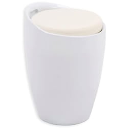 Tabouret DANIEL pouf rond coffre de rangement panier à linge siège avec assise rembourrée blanc structure en plastique blanc