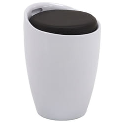 Tabouret DANIEL pouf rond coffre de rangement panier à linge siège avec assise rembourrée noir structure en plastique blanc