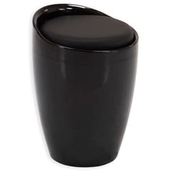 Tabouret DANIEL pouf rond coffre de rangement panier à linge siège avec assise rembourrée noir structure en plastique noir