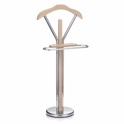 Valet de chambre GREGOR chevalet de nuit portant pour vêtements structure en métal chromé et finition en MDF décor chêne sono ...