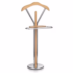 Valet de chambre GREGOR chevalet de nuit portant pour vêtements structure en métal chromé et finition en MDF couleur hêtre