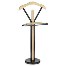Valet de chambre MATTEO chevalet de nuit portant pour vêtements structure en métal et en bois laqué couleur noir et chêne sonoma
