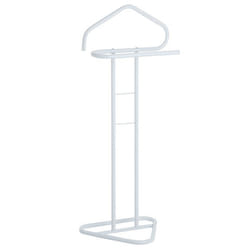 Valet de chambre valet de nuit CAMILO chevalet de nuit avec cintre pour veste et portant pour pantalons en métal laqué blanc