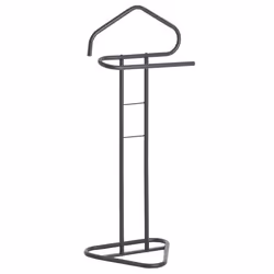 Valet de chambre valet de nuit CAMILO chevalet de nuit avec cintre pour veste et portant pour pantalons en métal laqué gris